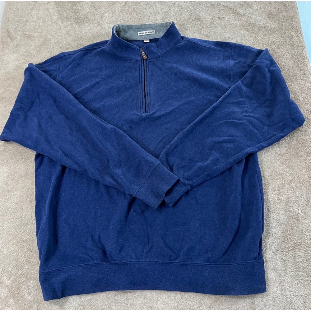 Peter Millar Pullover Men Size Large Navy Blue 1/4 Zip Preppy Casual EUC